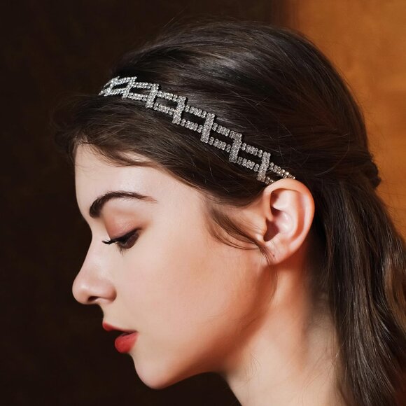 Fashion Rhinestones Headband Crown For First Communion, Wedding, Pageant Sliver - Picture 3 of 7